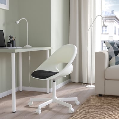 LOBERGET / MALSKÄR Sedia girevole e cuscino, bianco/grigio scuro