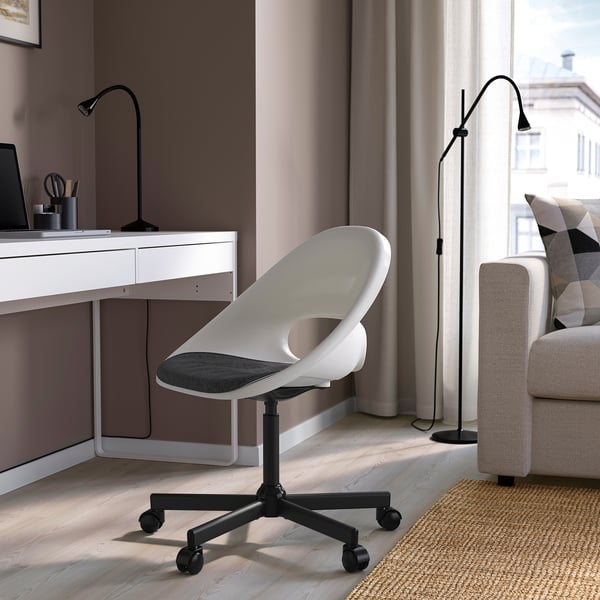 LOBERGET / MALSKÄR Sedia girevole e cuscino, bianco nero/grigio scuro