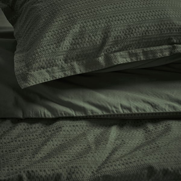 LUKTVICKER Copripiumino e 2 federe, verde scuro, 240x220/50x60 cm