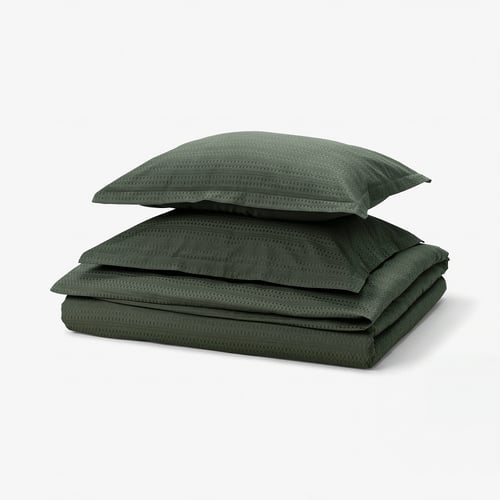 LUKTVICKER Copripiumino e 2 federe, verde scuro, 240x220/50x60 cm