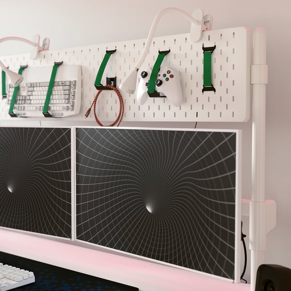 MÅLOMRÅDE Scrivania gaming altezza regolabile, con bracci portamonitor/elettrico bianco, 180x80 cm