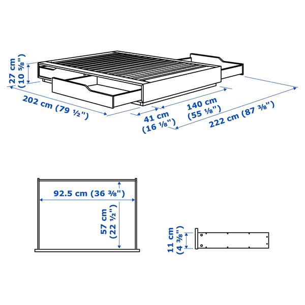 MANDAL Struttura letto con cassetti, betulla/bianco, 140x200 cm
