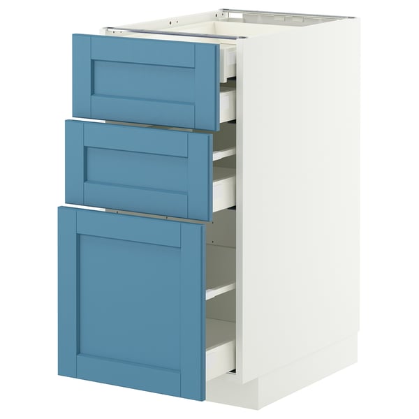 METOD / MAXIMERA Mob 3front/2casset bas/1med/1alt, bianco/Lerhyttan blu, 40x60 cm