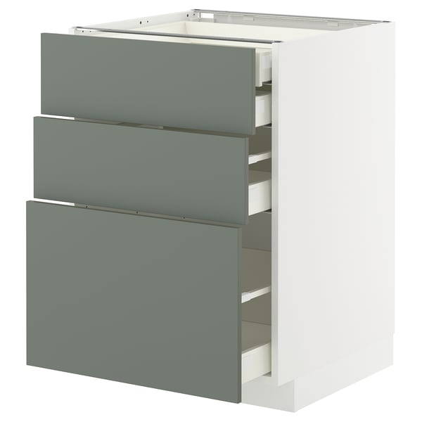 METOD / MAXIMERA Mob 3front/2casset bas/1med/1alt, bianco/Nickebo grigio-verde opaco, 60x60 cm