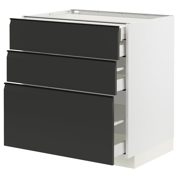 METOD / MAXIMERA Mob 3front/2casset bas/1med/1alt, bianco/Upplöv antracite opaco, 80x60 cm