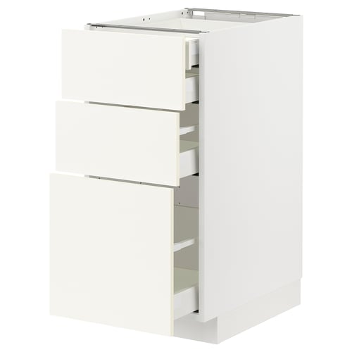 METOD / MAXIMERA Mob 3front/2casset bas/1med/1alt, bianco/Vallstena bianco, 40x60 cm
