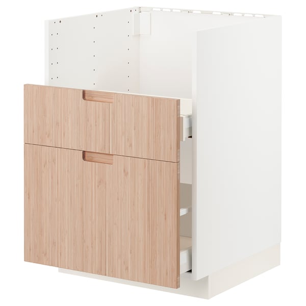 METOD / MAXIMERA Mob base lavello TALLSJÖN, bianco/Fröjered bambù chiaro, 60x60 cm