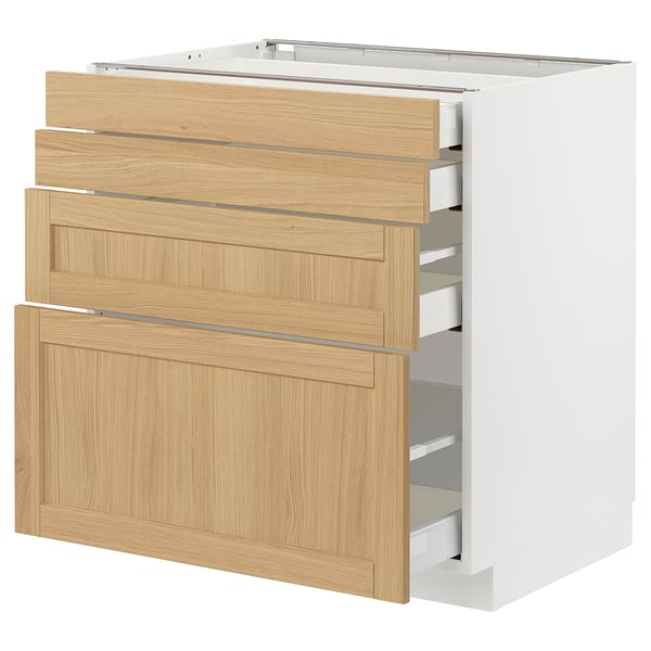 METOD / MAXIMERA Mobile/4 frontali/4 cassetti, bianco/Forsbacka rovere, 80x60 cm