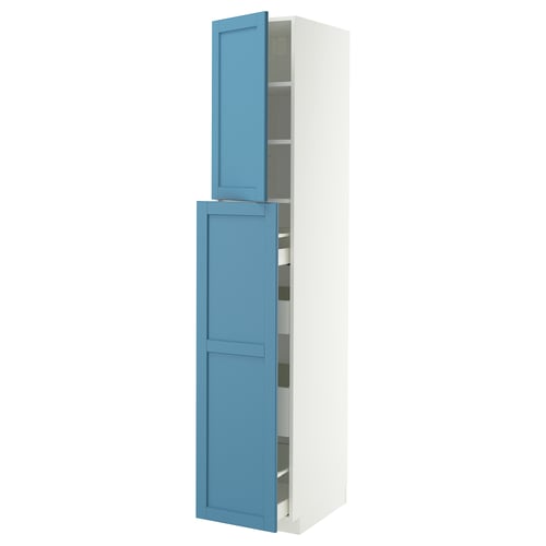 METOD / MAXIMERA Mobile al/elem estr/4cass/1ant/2rip, bianco/Lerhyttan blu, 40x60x220 cm