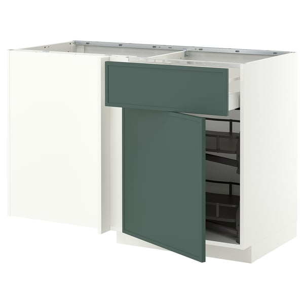 METOD / MAXIMERA Mobile base ang/cassetto/elem estr, bianco/Aspudden grigio scuro-verde, 128x68 cm