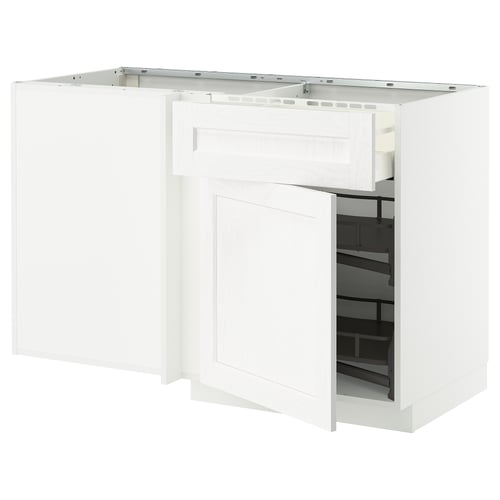 METOD / MAXIMERA Mobile base ang/cassetto/elem estr, bianco Enköping/bianco effetto legno, 128x68 cm