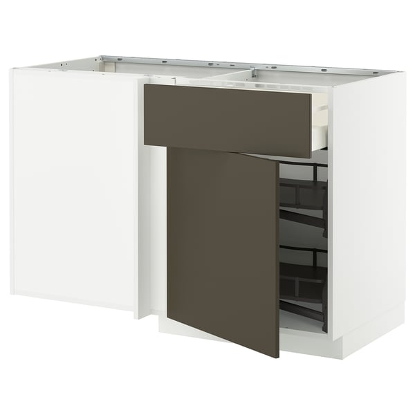 METOD / MAXIMERA Mobile base ang/cassetto/elem estr, bianco/Havstorp marrone-beige, 128x68 cm