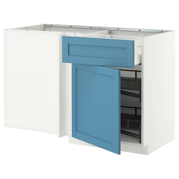 METOD / MAXIMERA Mobile base ang/cassetto/elem estr, bianco/Lerhyttan blu, 128x68 cm