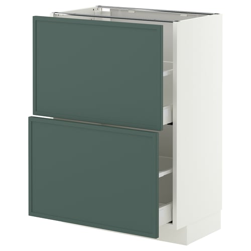 METOD / MAXIMERA Mobile base con 2 cassetti, bianco/Aspudden grigio scuro-verde, 60x37 cm