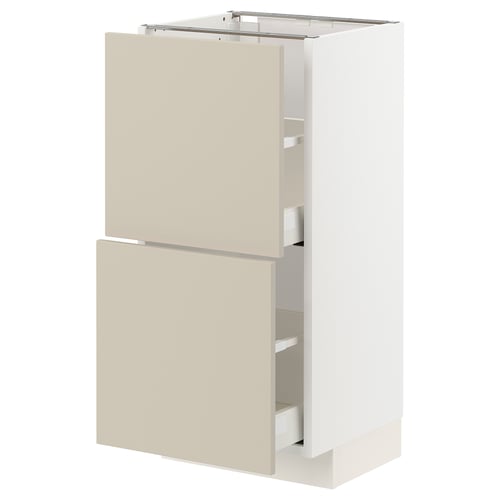 METOD / MAXIMERA Mobile base con 2 cassetti, bianco/Havstorp beige, 40x37 cm