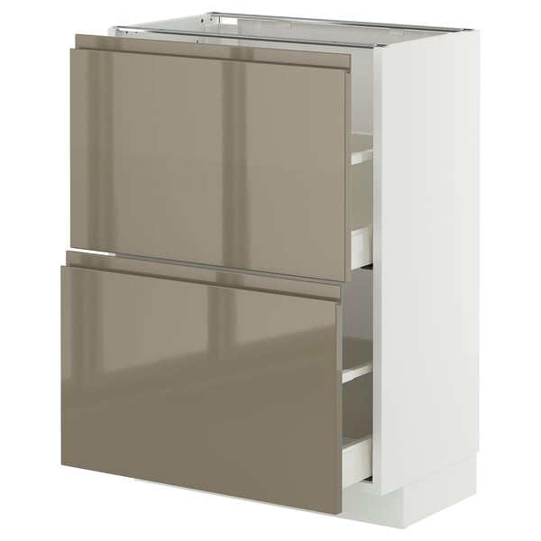 METOD / MAXIMERA Mobile base con 2 cassetti, bianco/Voxtorp grigio-marrone scuro lucido, 60x37 cm