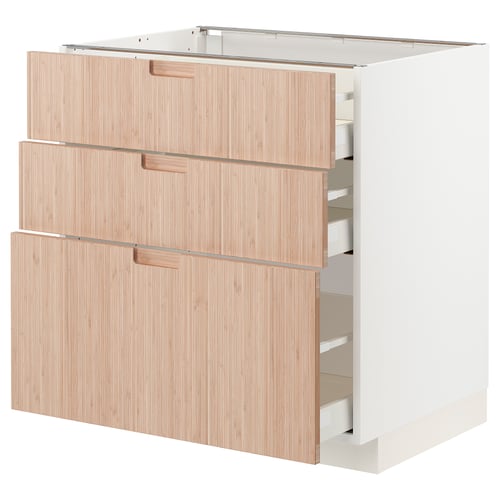 METOD / MAXIMERA Mobile base con 3 cassetti, bianco/Fröjered bambù chiaro, 80x60 cm