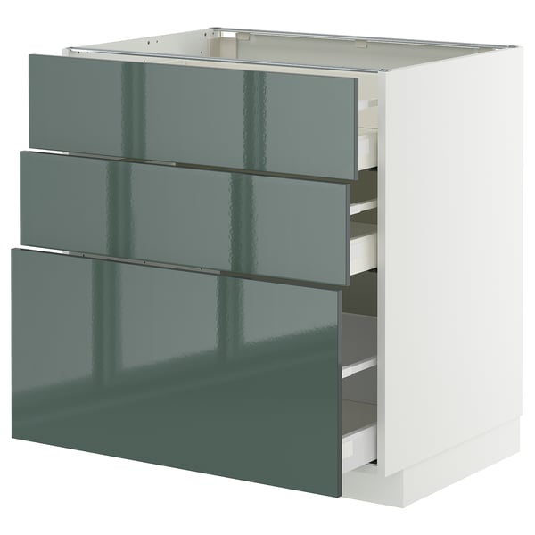 METOD / MAXIMERA Mobile base con 3 cassetti, bianco/Kallarp grigio-verde scuro lucido, 80x60 cm