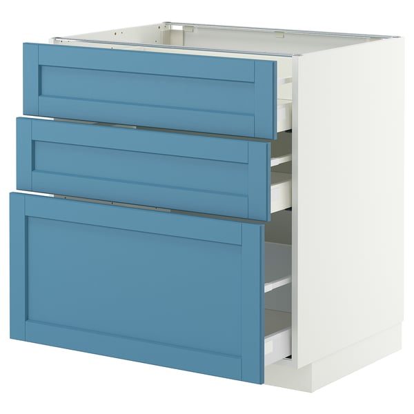 METOD / MAXIMERA Mobile base con 3 cassetti, bianco/Lerhyttan blu, 80x60 cm