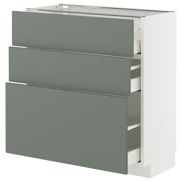 METOD / MAXIMERA Mobile base con 3 cassetti, bianco/Nickebo grigio-verde opaco, 80x37 cm