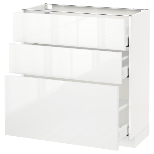 METOD / MAXIMERA Mobile base con 3 cassetti, bianco/Ringhult bianco, 80x37 cm