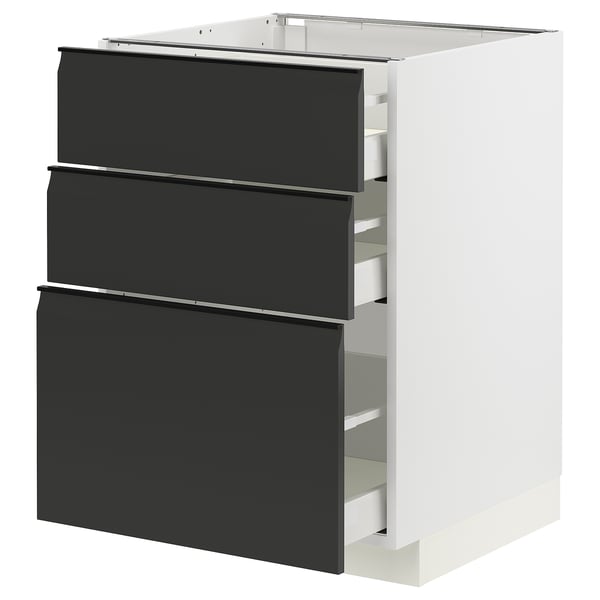 METOD / MAXIMERA Mobile base con 3 cassetti, bianco/Upplöv antracite opaco, 60x60 cm