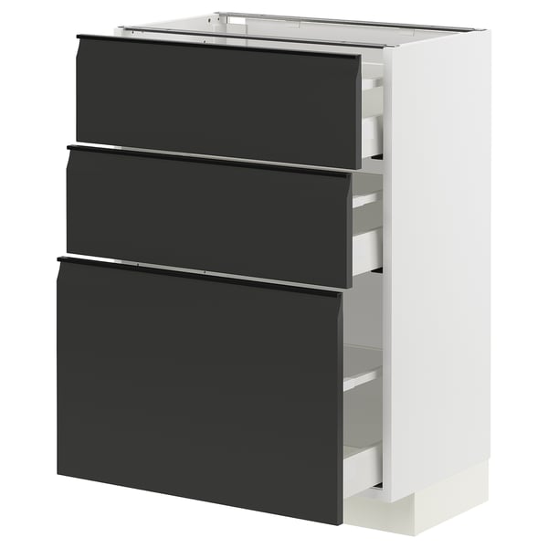 METOD / MAXIMERA Mobile base con 3 cassetti, bianco/Upplöv antracite opaco, 60x37 cm