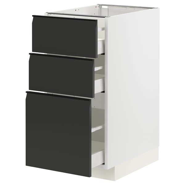 METOD / MAXIMERA Mobile base con 3 cassetti, bianco/Upplöv antracite opaco, 40x60 cm