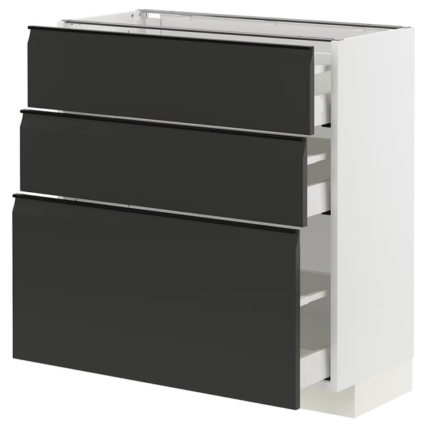 METOD / MAXIMERA Mobile base con 3 cassetti, bianco/Upplöv antracite opaco, 80x37 cm