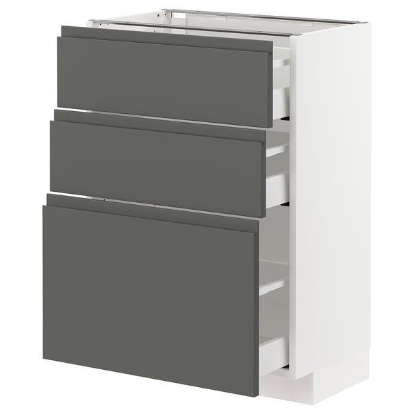 METOD / MAXIMERA Mobile base con 3 cassetti, bianco/Voxtorp grigio scuro, 60x37 cm