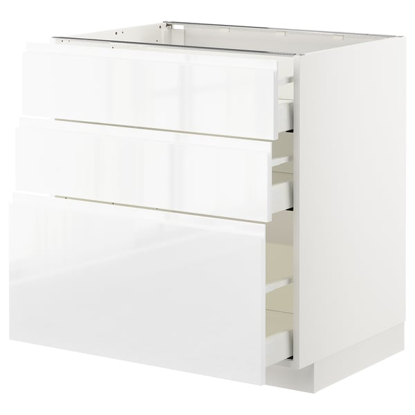 METOD / MAXIMERA Mobile base con 3 cassetti, bianco/Voxtorp lucido/bianco, 80x60 cm