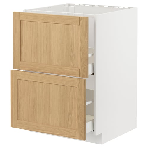 METOD / MAXIMERA Mobile lavello/2frontali/2cassetti, bianco/Forsbacka rovere, 60x60 cm