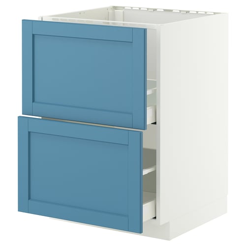 METOD / MAXIMERA Mobile lavello/2frontali/2cassetti, bianco/Lerhyttan blu, 60x60 cm