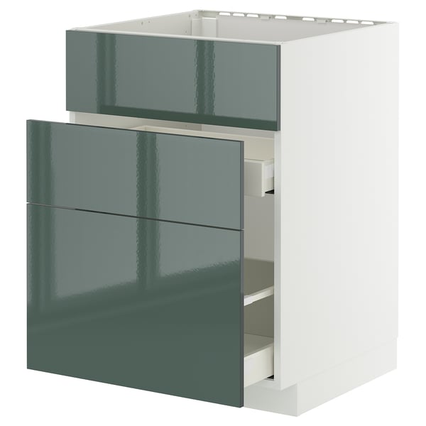 METOD / MAXIMERA Mobile lavello/3frontali/2cassetti, bianco/Kallarp grigio-verde scuro lucido, 60x60 cm