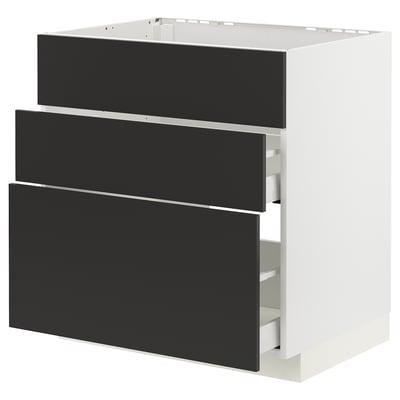 METOD / MAXIMERA Mobile lavello/3frontali/2cassetti, bianco/Nickebo antracite opaco, 80x60 cm