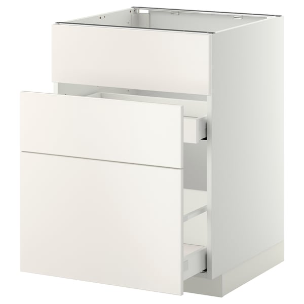METOD / MAXIMERA Mobile lavello/3frontali/2cassetti, bianco/Veddinge bianco, 60x60 cm