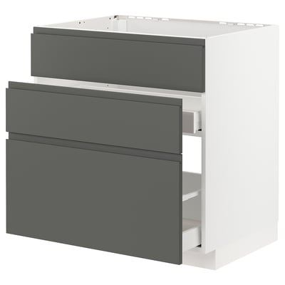 METOD / MAXIMERA Mobile lavello/3frontali/2cassetti, bianco/Voxtorp grigio scuro, 80x60 cm