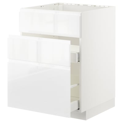 METOD / MAXIMERA Mobile lavello/3frontali/2cassetti, bianco/Voxtorp lucido/bianco, 60x60 cm