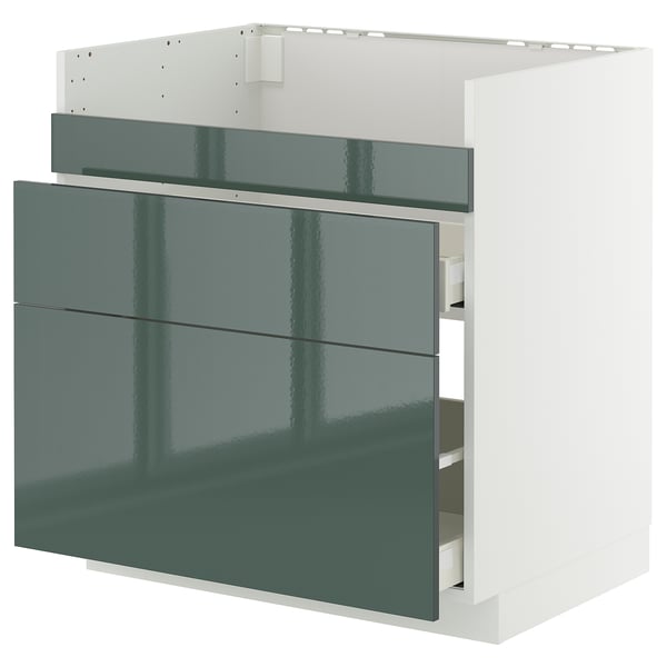 METOD / MAXIMERA Mobile lavello HAVSEN/3front/2cass, bianco/Kallarp grigio-verde scuro lucido, 80x60 cm