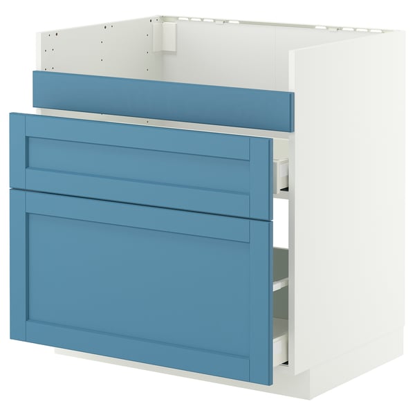 METOD / MAXIMERA Mobile lavello HAVSEN/3front/2cass, bianco/Lerhyttan blu, 80x60 cm