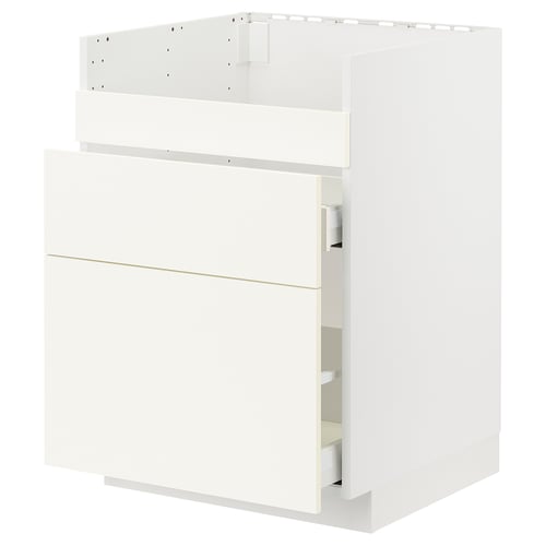 METOD / MAXIMERA Mobile lavello HAVSEN/3front/2cass, bianco/Vallstena bianco, 60x60 cm