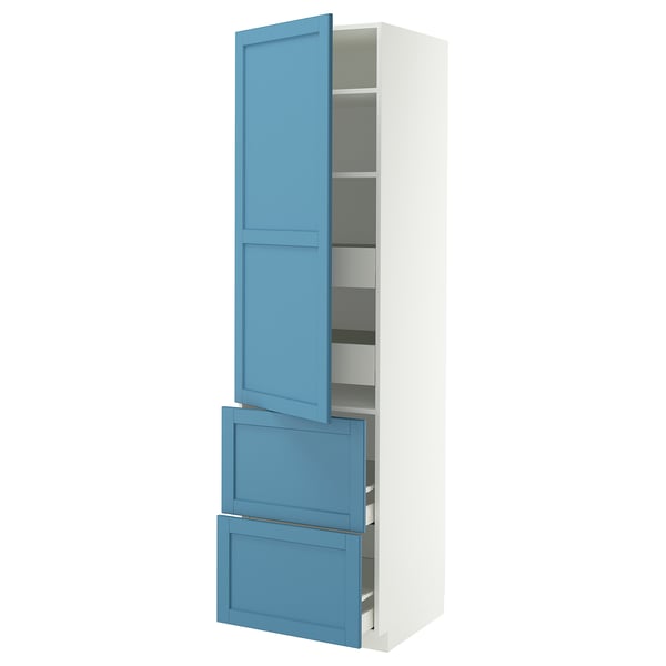 METOD / MAXIMERA Mobile/ripiani/4cassetti/anta/2fron, bianco/Lerhyttan blu, 60x60x220 cm