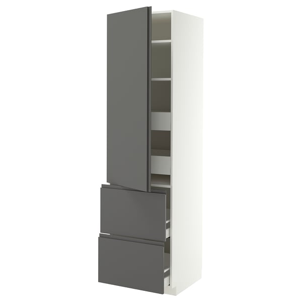 METOD / MAXIMERA Mobile/ripiani/4cassetti/anta/2fron, bianco/VOXTORP grigio scuro manico verticale, 60x60x220 cm