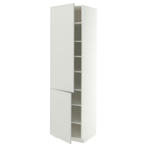 METOD Mobile alto con ripiani/2 ante, bianco/Aspudden grigio chiaro, 60x60x220 cm