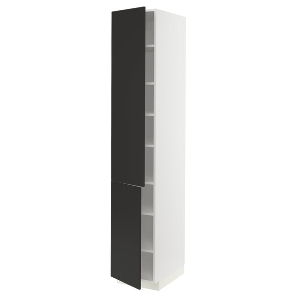 METOD Mobile alto con ripiani/2 ante, bianco/Nickebo antracite opaco, 40x60x220 cm