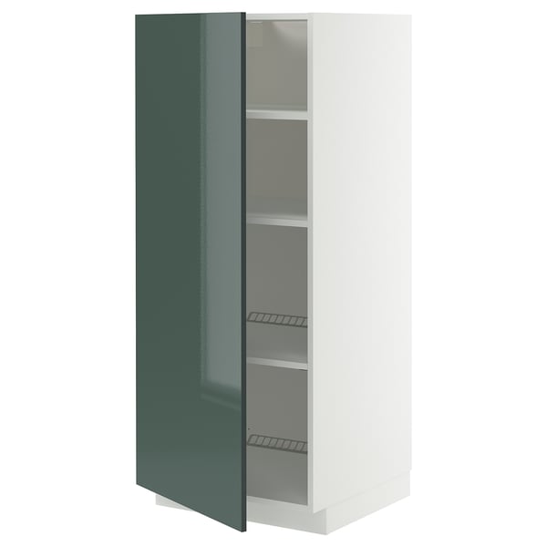 METOD Mobile alto con ripiani, bianco/Kallarp grigio-verde scuro lucido, 60x60x140 cm