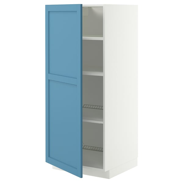 METOD Mobile alto con ripiani, bianco/Lerhyttan blu, 60x60x140 cm