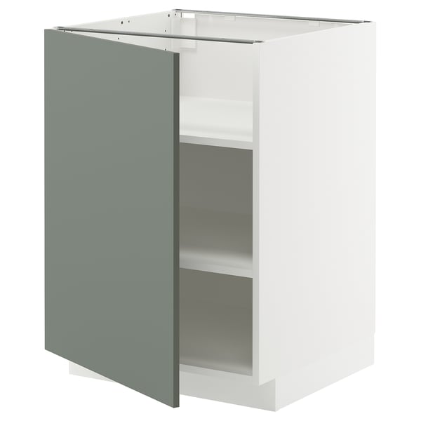METOD Mobile base con ripiani, bianco/Nickebo grigio-verde opaco, 60x60 cm