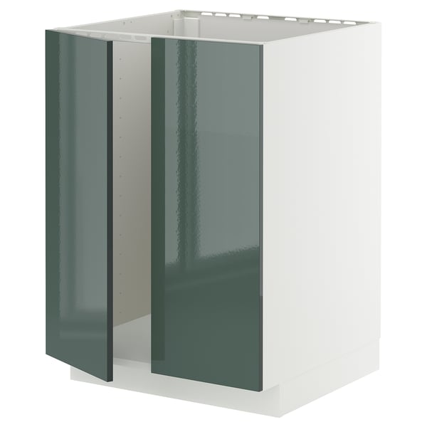 METOD Mobile base per lavello + 2 ante, bianco/Kallarp grigio-verde scuro lucido, 60x60 cm