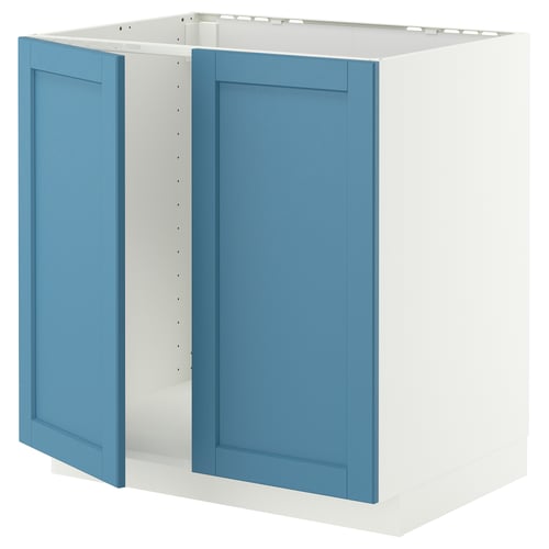 METOD Mobile base per lavello + 2 ante, bianco/Lerhyttan blu, 80x60 cm